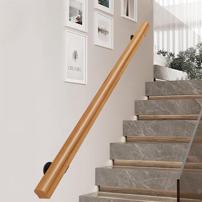 Houten Reling - Steun voor Trap - Veiligheid Binnen - Flexibele Installatie - 100cm Lengte - Natuurlijk Hout