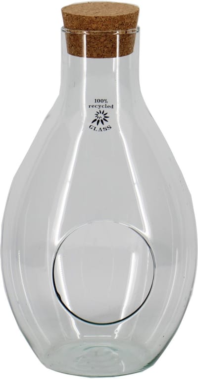 Bela Arte Sierfles terrarium met kurk dop - D18 x H31 cm - transparant glas - met gat