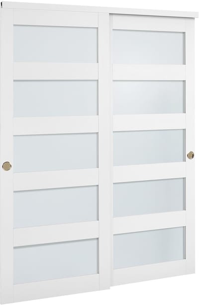 Schuifdeur 1524 mm x 2032 mm (voor Geschikte Opening), Bypass Schuifdeuren van Matglas met Beslagset, Gemaakt van Massief Hout en MDF met Waterbestendig PVC-Oppervlak, Ideaal voor Kasten, Wit