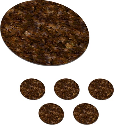 Onderzetters voor glazen - Rond - Bruin - Graniet - Patronen - 10x10 cm - Glasonderzetters - 6 stuks