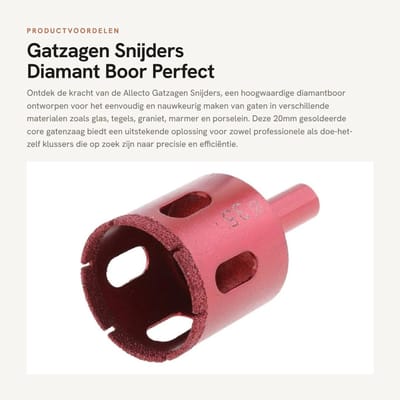 Dailygoods - Gatzagen Snijders - Diamant Boor - Perfect voor Glas/Tegels/Graniet - 20mm - Hoogwaardige Core Gatenzaag - Geschikt voor Porselein - 20mm
