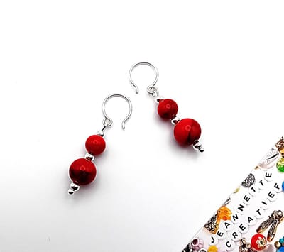 Jeannette-Creatief® - Zilver - Chique Rode Natuursteen - Oorbellen - Oorbellen Dames - Zilveren oorbellen - Rode oorbellen - Oorbellen 925 Sterling Zilver - Zilveren Oorhangers - Sieraden - Rode Sieraden - Rode Oorbellen - Valentijn - Moederdag