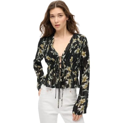 Superdry - Geweven top met plooien en 70s mouwen - Dames - Tops