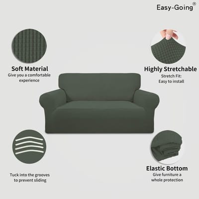 Stretch Loveseat hoes voor bank, 1-delige bankhoes, meubelbeschermer, zachte met elastische onderkant, voor kinderen, polyester en elastaan, jacquardstof, kleine ruitjes (Loveseat