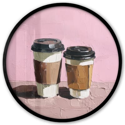 Poster in lijst Rond - Fotolijst 40x40 cm - Posters - Koffiebekers - Deksel - Verf - Textuur - Ronde posterlijst zwart - Decoratie - Wanddecoratie woonkamer - Muurdecoratie slaapkamer