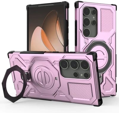 Hoesje geschikt voor Samsung Galaxy S24 Ultra | Compatibel met MagSafe / Qi2 | 360° Draaibare Magnetische Standaard | Back Cover Kickstand Ring | Roze
