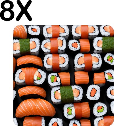 Luxe Placemat - Heel veel Sushi - Set van 8 Placemats - 50x50 cm - 2 mm dik Vinyl - Anti Slip - Afneembaar
