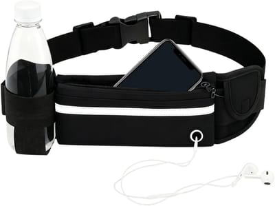 Verstelbare Heupband voor Sport, Waterdichte Joggingtas met Telefoonvak en Drinkfleshouder - Ideaal voor Hardlopen, Fietsen en Wandelen, Zwart