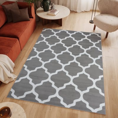 Tapiso Luxury Vloerkleed Wit Grijs Trellis Woonkamer Tapijt Maat- 120x170