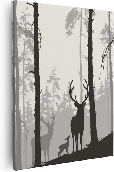 Artaza Canvas Schilderij Bos - 40x50 cm - Wanddecoratie Hert - Muurdecoratie Silhouet - Kamer Accessoires