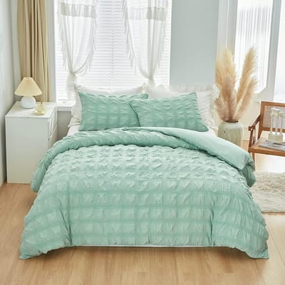 Beddengoed - 135 x 200 cm - Groen - Geruit - Zacht - Ademend - Microvezel - Modern - Romantisch Beddengoed - Zomer - 2-Delig - Met Ritssluiting en Kussensloop van 80 x 80 cm