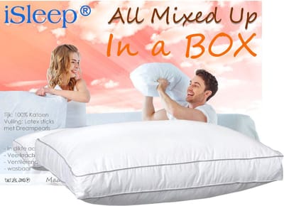 Isleep All Mixed Up In A Box Hoofdkussen - Boxkussen - Latex Sticks met Dreampearls - 50x60x10 cm - Wasbaar en Ventilerend