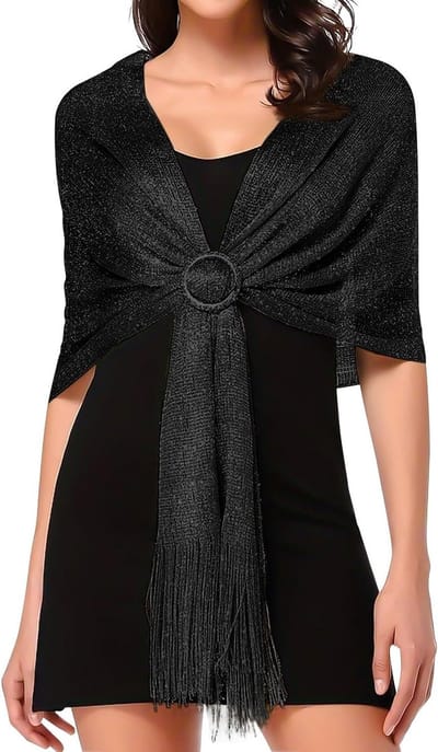 Metalen Sjaals en Wraps met Gesp voor Dames - Elegante Avondwrap en Sjaal voor Bruiloften, Feesten en Bruidsmeisjes in Zwart