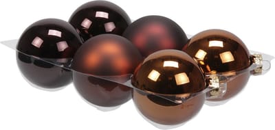 Othmar decorations Kerstballen - 6x st - mahonie bruin - 8 cm - glas - mat/glans - kerstversiering