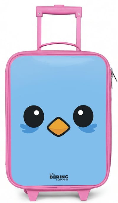 NoBoringSuitcases.com® - Kinderkoffer roze - Kindertrolley meisje - Kawai - Vogel - Blauw - Koffer kind lichtgewicht - Reiskoffer trolley voor kinderen - Koffertje met lichtgevende wieltjes - Rolkoffer