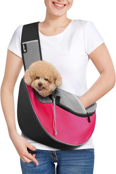 Handvrije Draagtas voor Honden, Ademend Mesh Puppy Draagzak met Rits, Verstelbare Schouderriem en Comfortabele Crossbody Tas voor Buitenactiviteiten, M, Roze