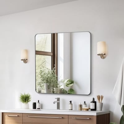 VEVOR Wandspiegel Make-upspiegel Badkamerspiegel 915 x 915 x 25 mm Rechthoekige spiegel, zilverkleurig aluminium frame, met Z-vormige beugel voor badkamer, slaapkamer, woonkamer
