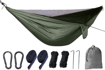 Hangmat met net - Kampeerhangmat Vliegengaas - Buiten Ontspannen - Ademend Gaas - 270x140 cm - Legergroen