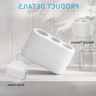 Duurzame Vrijstaande Tandenborstelhouder van Hars met 3 Compartimenten en Afvoer voor Badkamer, Organizer voor Tandenborstels en Accessoires - Wit