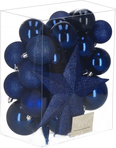 Kerstballen & Piek | 33 Stuks | 5/6/8 cm | Marineblauw