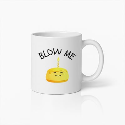 330ml Grappige "Blow Me" Verjaardagstaart Mok – Schattige en Humoristische Keramische Koffiebeker