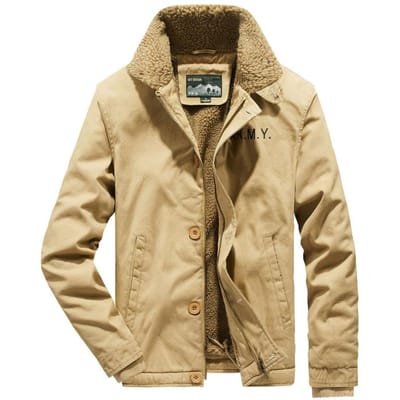 Winter Heren Velvet Verdikte Revers Militair Uniform Katoen Gevoerde Jas Losse Katoen Gevoerde Jas 4XL beige