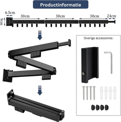 ZRSS® Droogrek Muur - Wasrek Muurbevestiging - Handdoekrek Badkamer - Wanddroogrek - Uitklapbaar - 120 cm