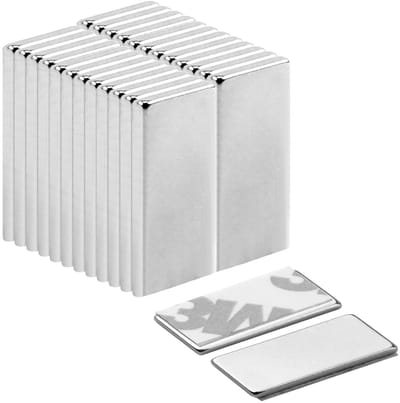 Set van 24 Neodymium Magneten, 20 × 10 × 2 mm, Sterke Hechting, Platte Zelfklevende Magneten voor Whiteboard, Koelkast en Doe-Het-Zelf Projecten