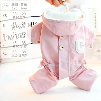 Herfst Winter Jumpsuit met Capuchon Dik Winddicht met Muts Vierpotig Jasje Dat Kleine Honden Teddyberen Huisdieren Puppy Kleding Kan Slepen XL