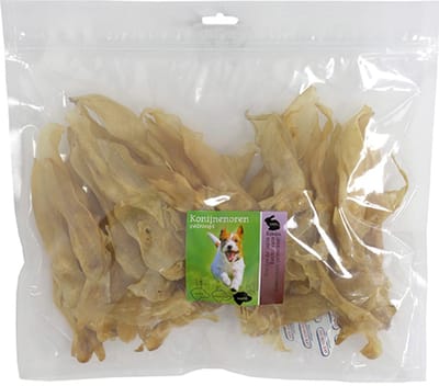 Natuurlijke Snack - Konijnenoren Gedroogd - zak a 250 gram