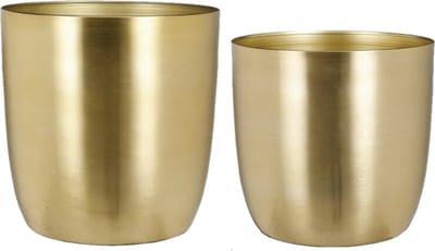 Mica - Plantenpot/bloempot set - 2x stuks - metaal - goud - D24/D28 cm