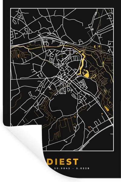 Muurstickers - Sticker Folie - Diest - Stadskaart - Goud - Plattegrond - Kaart - 40x60 cm - Plakfolie - Muurstickers Kinderkamer - Zelfklevend Behang - Zelfklevend behangpapier - Stickerfolie