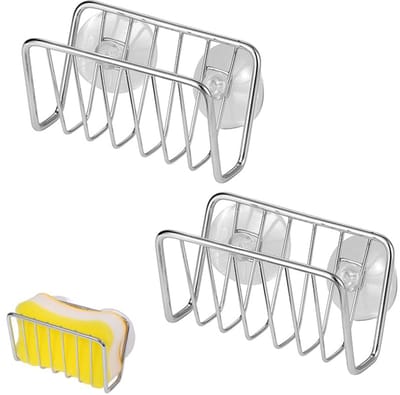 2-stuks Keuken gootsteen sponshouder - Roestvrijstalen sponsrekje voor de gootsteen - Geventileerd U-vormig opbergrek - Uitgehold opbergrek voor de gootsteen - Sponsrekje voor de gootsteen - Met zuignap - Geschikt voor gootstenen - Zilver