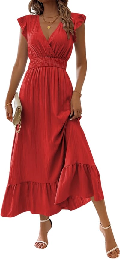Livano Zomerjurk Dames - Zomerjurken - Volwassen - Jurk - Ibiza Stijl - Sundress - Rood - Maat S