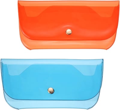 Transparante Zonnebrilhoes en Brillenkoker Organizer - Harde Bescherming voor Dames en Heren - 2 Stuks (Blauw/Oranje) met Ideale Opbergruimte en Duurzaam Design