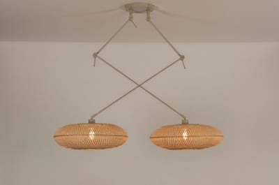 Lumidora Hanglamp 31241 - BAMBOO - 2 Lichts - E27 - Bruin - Beige - Naturel - Zand - Metaal