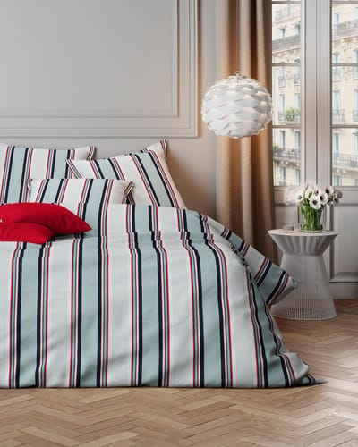 Mistral Home - DEKBEDOVERTREK - katoensatijn - 140 x 200 cm + 65 x 65 cm - eenpersoons - strepen - wit