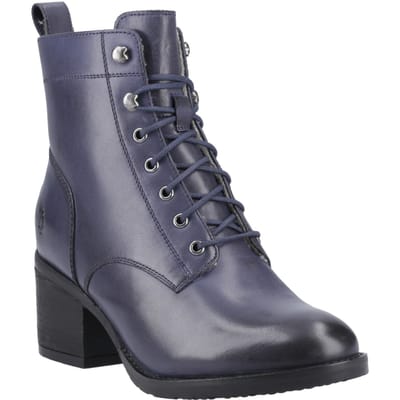 Hush Puppies Harriet Leer Dames Navy Hakken Enkellaarsjes