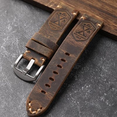 Handgemaakte Eerste Laag Koeienhuid Lederen Horlogeband 20 22 24MM Zwart Bruin Leren Band Vintage Stijl Heren Armband Dikkere Band 20mm black
