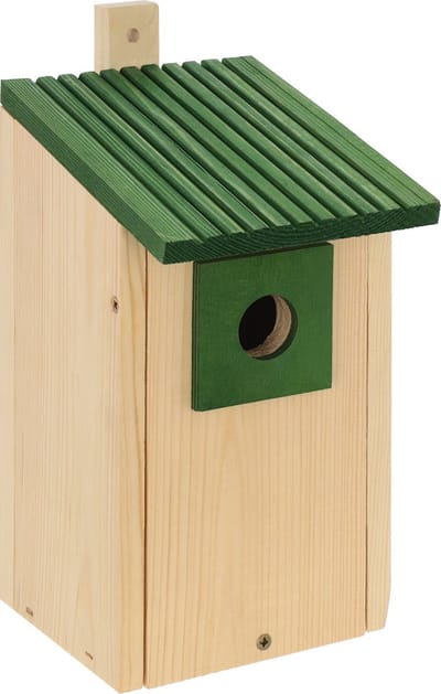 Vogelhuisje 'lang' met groen dak (hangend model), vogel, vogelhuis, hout