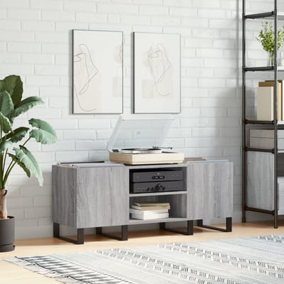 vidaXL - Platenkast - 121x38x48 - cm - bewerkt - hout - grijs - sonoma - eikenkleurig