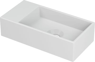 INK® Versus porseleinen fontein zonder kraangat met afzetplateau links 36 x 9 x 18 cm, mat wit