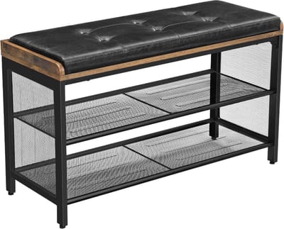 MIRA Home - Schoenenbank - Schoenenkast - Zwart - metaal - Hout - 30x80x48
