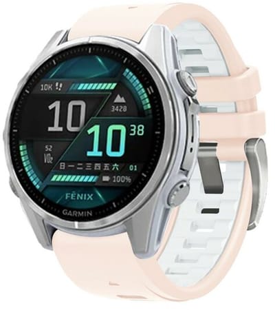 By Qubix - Geschikt voor Garmin bandje - 20mm Quickfit - Siliconen bandje - Zalmroze met wit - Geschikt voor Garmin Fenix 7s/6s/5s / Instinct 2s / Epix Pro Gen 2 (42mm)