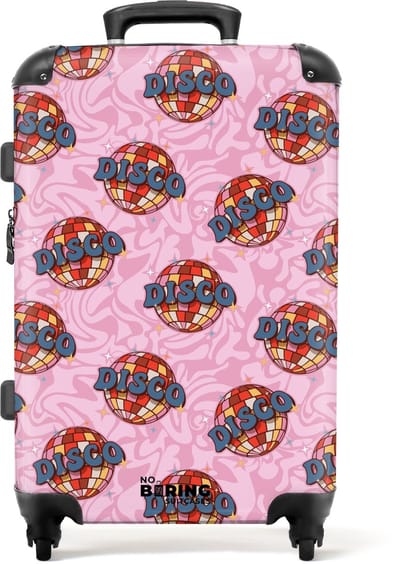 NoBoringSuitcases.com - Grote koffer - Retro discobal patroon roze - Kinderkoffer geschikt voor jongen en meisjes - Reiskoffer met 4 wielen - Trolley op wieltjes - Rolkoffer groot kinderen - 72 liter - Ruimbagage valies 20kg