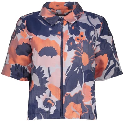 Geisha blauwe dames vest   Punt kraag   Regular fit   Bloemen patroon   Ritssluiting   Korte mouw Blauw S