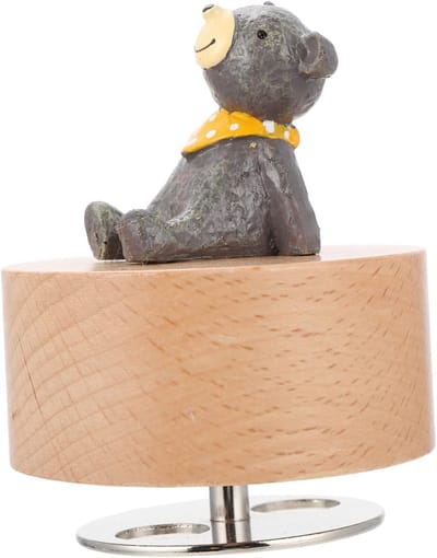 Houten Muziekdoos - Beren Beeldje - Kamer Decoratie - Handgemaakt Design - 9.5x7.5cm - Zoals Getoond