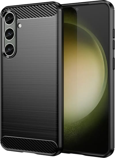 MobyDefend Hoesje - Geschikt voor Samsung Galaxy S24 Plus (S24+) - TPU Backcover - Geborstelde Metaal & Carbon-Look - Zwart