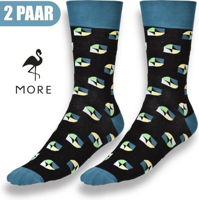 More Fashion - Elegante Heren Sokken Maat 39 40 41 42 - 2-Pack - Leuke Print - Kleurrijk Casual Extravagant - 65% Katoenen Sokken - Zwart Blauw - MADE IN EU