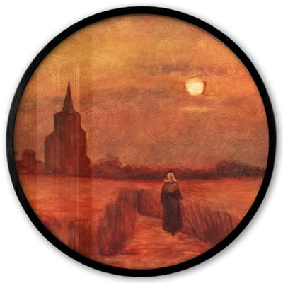 Poster in lijst Rond - Fotolijst 40x40 cm - Posters - De oude toren op de gebieden - Vincent van Gogh - Ronde posterlijst zwart - Decoratie - Wanddecoratie woonkamer - Muurdecoratie slaapkamer